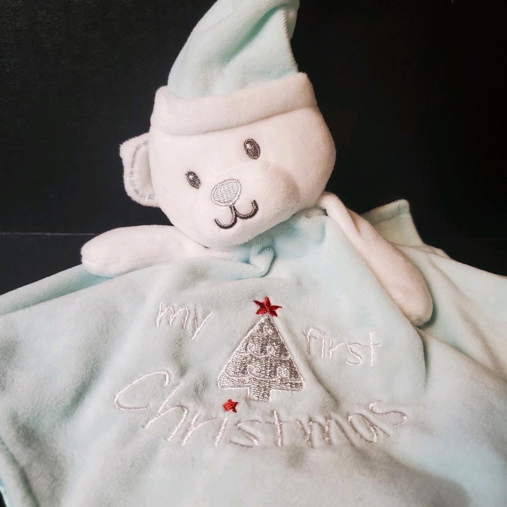 Baby Starters My First Christmas Teddy Bear Security Blanket‎ 14" Satin Backing